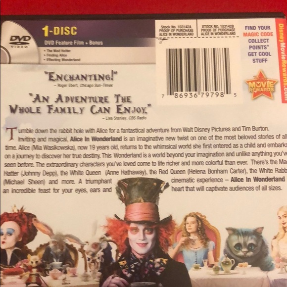 🟡 DISNEY/TIM BURTON ALICE IN WONDERLAND DVD - Picture 5 of 6